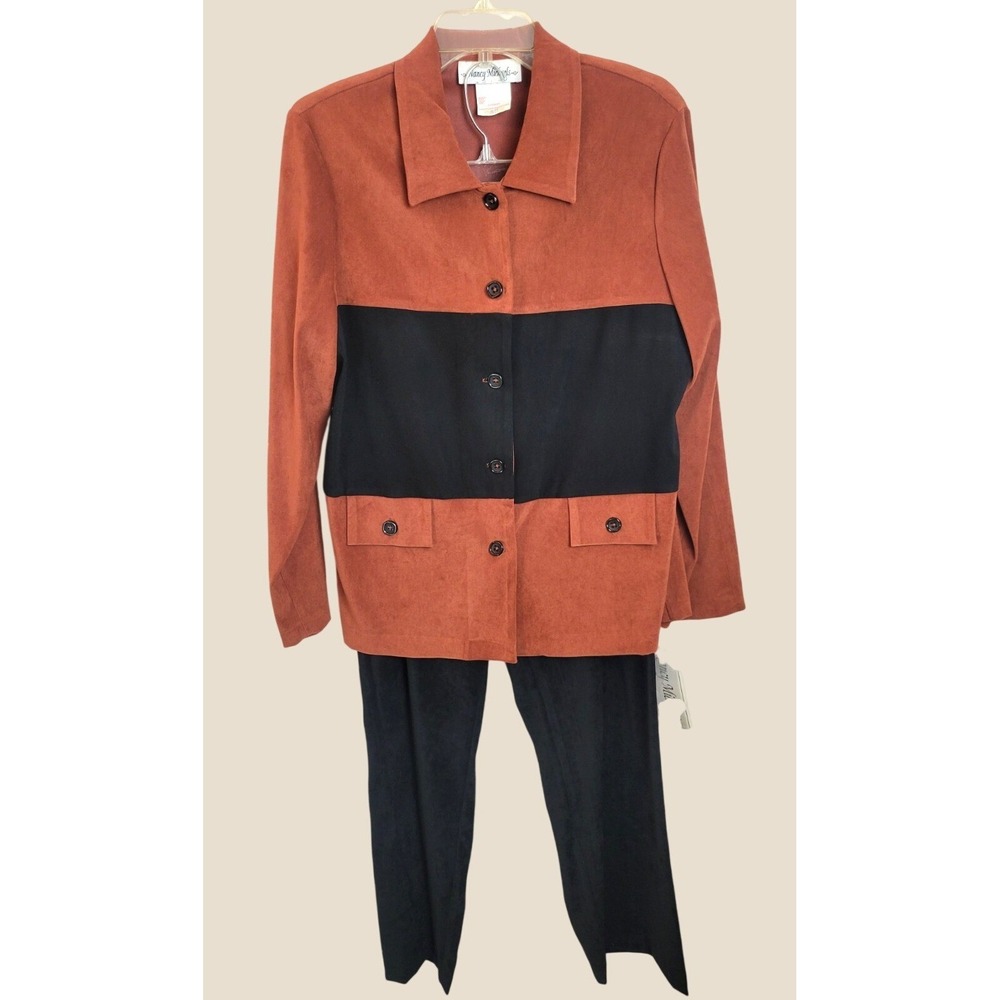 Vintage Nancy Michaels Pant Suit 90s Colorblock Career Rust Black Size 12